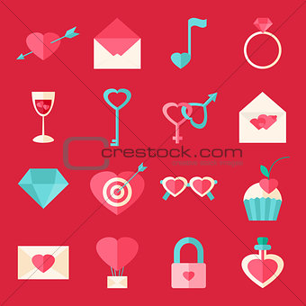 Valentine day flat icons over red