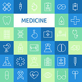 Vector Flat Line Art Modern Medicine and Healthy Life Icons Set