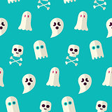Vector Flat Seamless Scary Ghost and Spirit Halloween Pattern