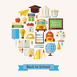 Vector Flat Style Back to School and Education Objects Concept