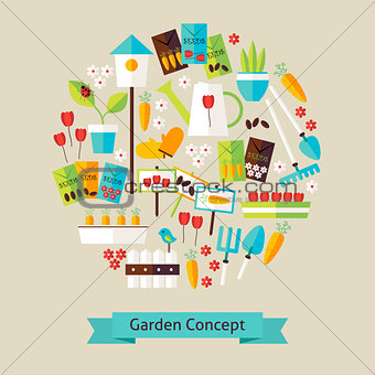 Vector Flat Style Nature Gardening and Environment Objects Conce