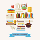 Vector Flat Style Books Education and Knowledge Objects Concept