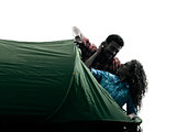 couple trekker camping tent nature silhouette