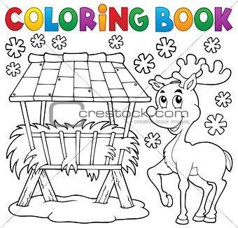 Coloring book hay rack and reindeer