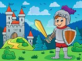 Knight in armor near castle