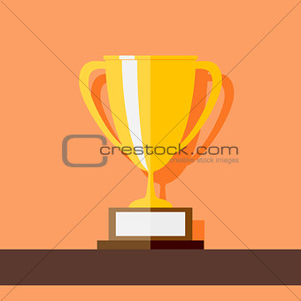 Vector Winner Cup standing at shelf. Flat style vector illustration.
