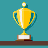 Vector Winner Cup standing at shelf. Flat style vector illustration.