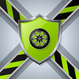 Tire and wheel background with shield