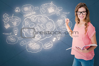 Composite image of hipster woman holding notebook