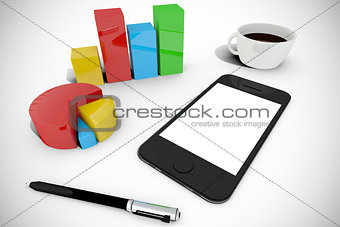 Composite image of smartphone with graphs