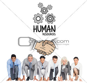 Composite image of business people preparing to run