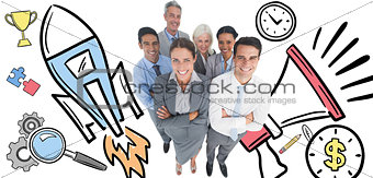 Composite image of smiling business people looking at camera with arms crossed