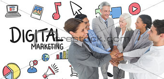 Composite image of executives holding hands together in office