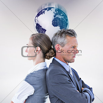 Composite image of business team not talking to each other