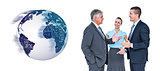 Composite image of business people standing and talking