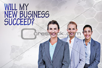 Composite image of smiling young businesswomen in a line