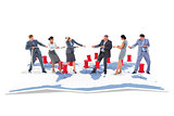 Composite image of business team pulling the rope