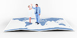 Composite image of businessman and businesswoman greeting each other