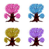 Fantasy trees of different colors with face