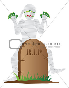 Halloween Mummy with Tombstone Illustration