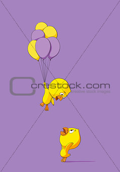 Cute chick with balloons