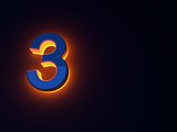 Illuminated fiery light blue figure. Orange glow. Blue shiny digits. A separate letter. Raster illustration.