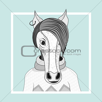 Fashion illustration of horse hipster