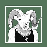Hipster vector Illustration of dressed up Muscled ram