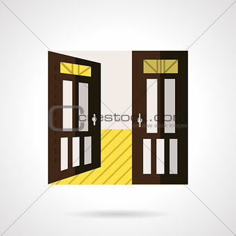 Flat brown open door vector icon