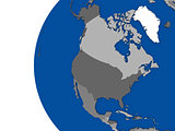 North american continent on political globe