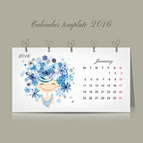 Calendar 2016, january month. Season girls design