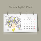 Calendar 2016, july month. Season girls design