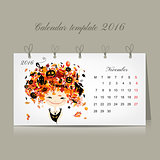 Calendar 2016, november month. Season girls design