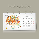 Calendar 2016, september month. Season girls design