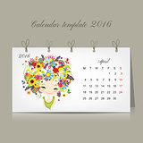 Calendar 2016, april month. Season girls design