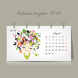Calendar 2016, august month. Season girls design