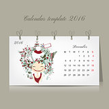 Calendar 2016, december month. Season girls design