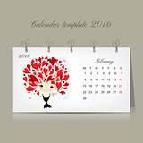 Calendar 2016, february month. Season girls design