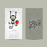 Calendar grid design. Monkey, symbol of year 2016