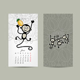 Calendar grid design. Monkey, symbol of year 2016