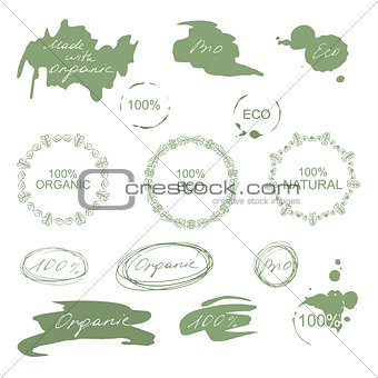 Set of natural organic eco badges and labels. Vector