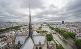 Skyline of Paris from Notre Dame with Seine river