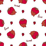 Seamless pattern with doodle heart shaped chocolate covered strawberries