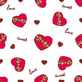 Seamless pattern with doodle heart shaped chocolate boxes