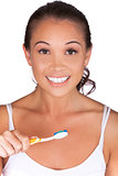 Asian Eurasian Girl Young Woman Toothbrush Brushing Teeth