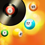 Glowing background with vinyl record and bingo balls