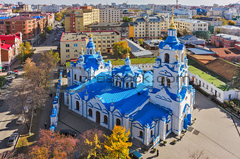 Aerial view on Znamensky church. Tyumen. Russia