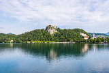 Bled Castle at Bled Lake in Slovenia Reflected on Water