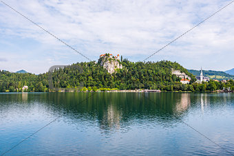 Bled Castle at Bled Lake in Slovenia Reflected on Water
