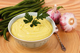 Vegetable cream soup of green beans with parsley and garlic 